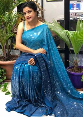 Buy Sky Blue Saree In Sequence Queen Collection at Rs. 2600 online from ...