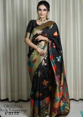 Soft Banarasi Saree In Black Color By Almaari