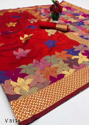 Soft Banarasi Saree In Red Color By Almaari