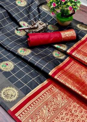 Soft Silk Weaving With Weaving Butta Dark Grey Color Saree