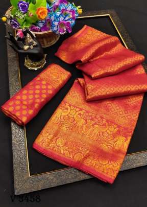 Soft pure jari and heavy Rich pallu Saree In Red Color By Surati Fabric