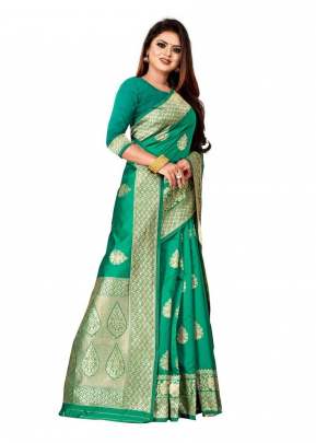 Surbhi Banarasi Silk Light Rama Green Color Saree
