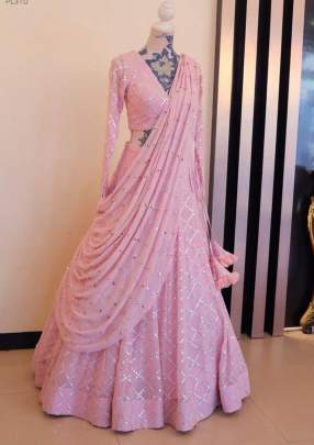 TAFFETA SILLK WITH EMBROIDERY PEPAR MIRAL WORK LEHNGHA