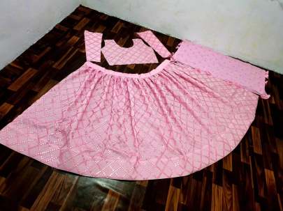 TAFFETA SILLK WITH EMBROIDERY PEPAR MIRAL WORK LEHNGHA