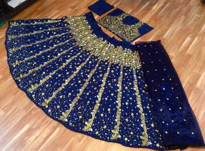 TAFFETA SILLK WITH EMBROIDERY WORK WITH RIVET MOTI WORK LEHNGHA