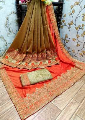 Tajmahal Pc Vichitra Silk Dark Orange Color Saree