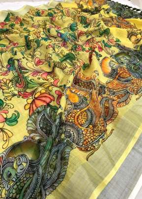 The LENIN yellow colour SAREE with special woven in lenin  fabrics with embodying of vastness of Bright
