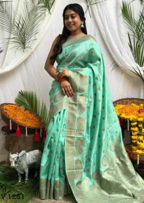 Tree Green Karnika Saree In Banarasi Soft Silk