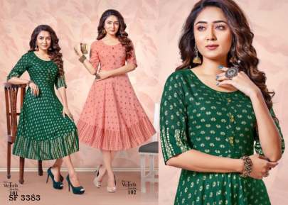 VICTORIA Gold Foil Printed Kurti In 8 Design By Beauty Queen