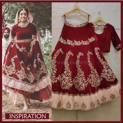 VISCOS VELVET WITH EMBROIDERY  WORK WITH JALAR RAFFLE LEHNGHA