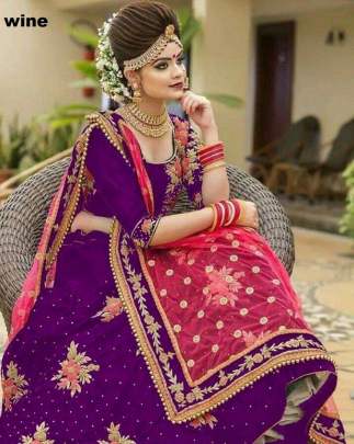 VISCOSE VELVET  WITH  EMRODERY WORK WITH RIVET MOTI LEHENGHA
