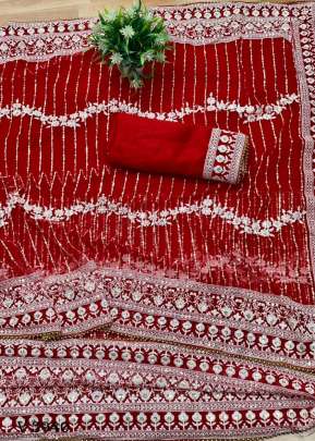 Vatika Pure Soft Net Saree In Red Color By Surati Fabric 