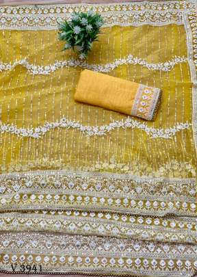 Vatika Pure Soft Net Saree In Yellow Color By Surati Fabric 