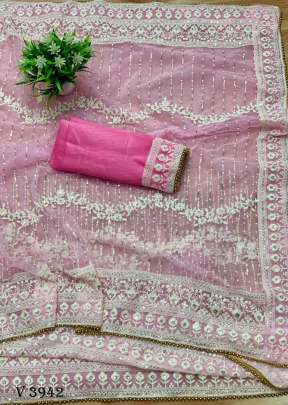 Vatika Pure Soft Net Saree In Pink Color By Surati Fabric 