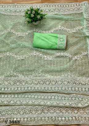 Vatika Pure Soft Net Saree In Green Color By Surati Fabric 