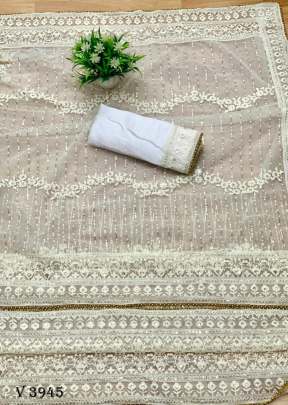 Vatika Pure Soft Net Saree In Off White Color By Surati Fabric 