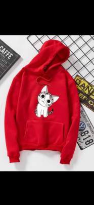 WINTER SPECIAL HOODIES WITH CUTE CAT FACE IMAGE IN ROYAL RED