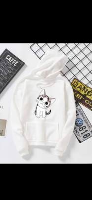 WINTER SPECIAL HOODIES WITH CUTE CAT FACE IMAGE IN COOL WHITE COLOR