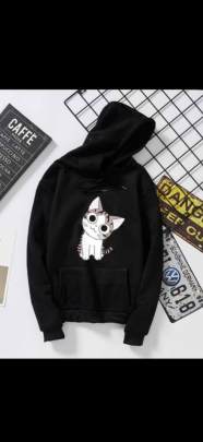 WINTER SPECIAL HOODIES WITH CUTE CAT FACE IMAGE IN HOT BLACK  COLOR