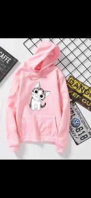 WINTER SPECIAL HOODIES WITH CUTE CAT FACE IMAGE IN HOT TAFFY COLOR