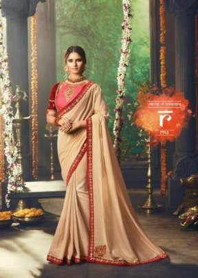 Wedding Wear Heavy Work Cream Colors Saree With Pink Blouse