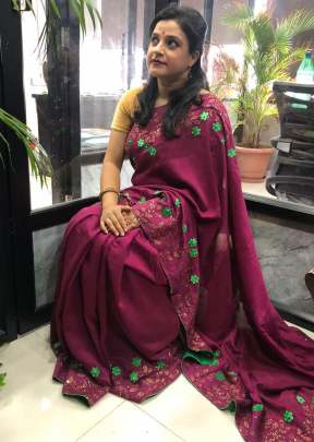Wine Sweroski Saree In Vichitra