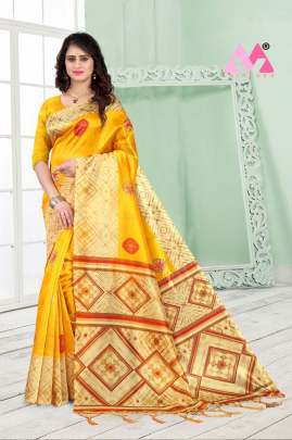 Yellow Color Heavy Digital Print And Jhalr Work
