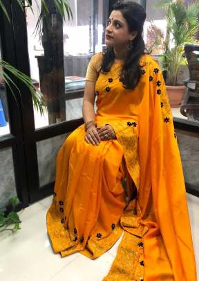 Yellow Sweroski Saree In Vichitra