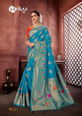 Zarika Rajvee Banarasi Silk Designer Sky Color Saree