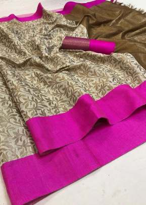 Zoya Orijnal Varanasi Cotton Silk Off White And Rani Color Saree