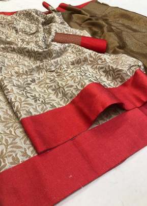 Zoya Orijnal Varanasi Cotton Silk Off White And Red Color Saree
