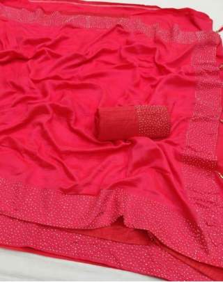 Zoya Silk Silver Beads Daimond Work Border Nd Jumuka Red