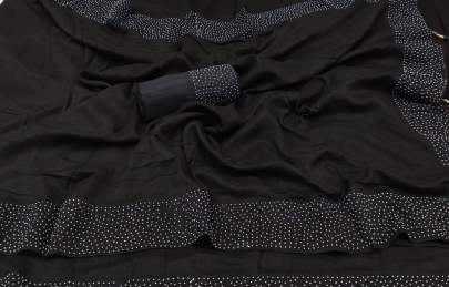 Zoya Silk Silver Beads Daimond Work Border Nd Jumuka Black
