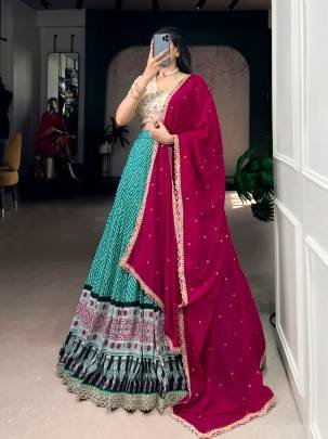 A beautiful blend of Bandhej and Ajrakh prints on soft rayon enhanced with delicate sequins, thread embroidery, and elegant lace detailing  LNB1416SBL