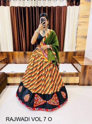 Aawiya Rajwadi Vol 7 Navratri Chaniya Choli Collection  Lehriya Print In Orange Colour