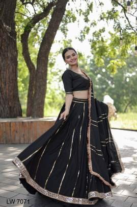Adorable Rayon Lehenga  Choli   Dupatta Navratri Collection In Black Colour LW 7071