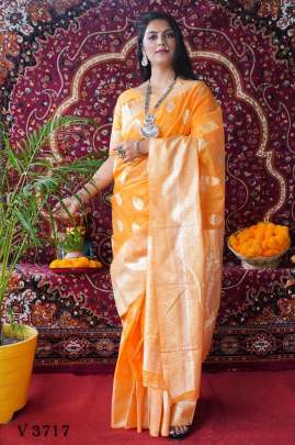 alveera Silk Linen Cotton Silk Saree In Turmeric Yellow Color By Surati Fabric