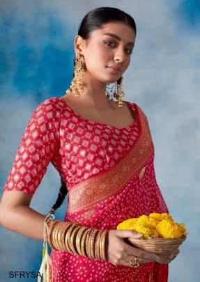 Amaya Catalog Pink Color Bandhini Print Saree Launching Beautiful Concept By Rajyog Brand