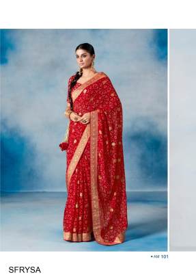 Amaya Catalog Red Color Bandhini Print Saree Launching Beautiful Concept By Rajyog Brand