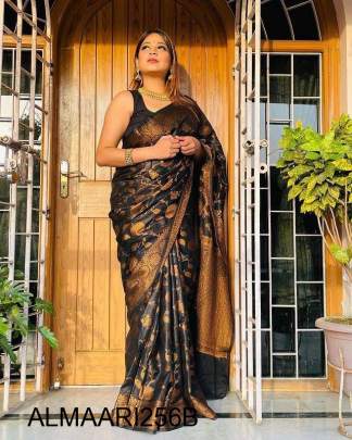 Amazing Black Soft Banarasi Silk Saree With Pretty Blouse Piece