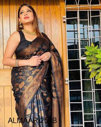 Amazing Black Soft Banarasi Silk Saree With Pretty Blouse Piece