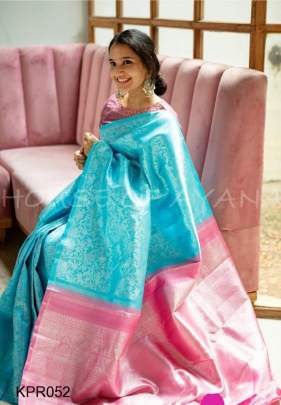 Baby Blue And Pink Lichi silk Saree KPR052