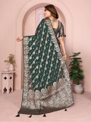 BANARASI SILK  Premium And Superior Soft Georgette Silk Banarasi Saree Features An Archival Intricate Leheriya Weaving With Unique Colours Concept In