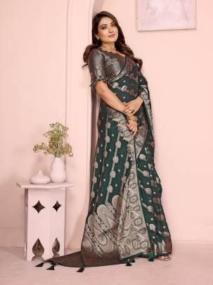 BANARASI SILK  Premium And Superior Soft Georgette Silk Banarasi Saree Features An Archival Intricate Leheriya Weaving With Unique Colours Concept In