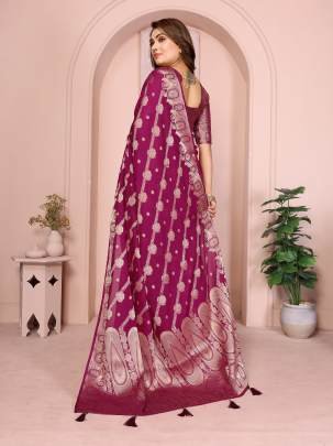BANARASI SILK  Premium And Superior Soft Georgette Silk Banarasi Saree Features An Archival Intricate Leheriya Weaving With Unique Colours Concept In