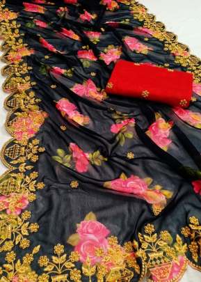 beautiful pure Gseorrgte digital Printed Hand Work sarees 