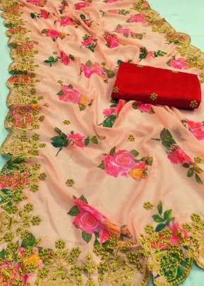 beautiful pure Gseorrgte digital Printed Hand Work sarees 