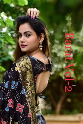 Black Block Print Bandhani Saree BaratVol2