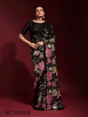 Black Bollywood Beautiful Sequence Heavy Georgette Printed Saree NC  5192