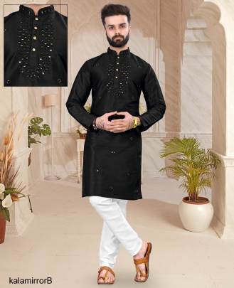 Black Color Kala Mirror Work Vol 1 Mens Traditional Kurta Payjama